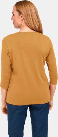 T-Shirt mit charmantem Ausschnitt und Schmucksteinchen - honig - Gr. 38 von Goldner Fashion