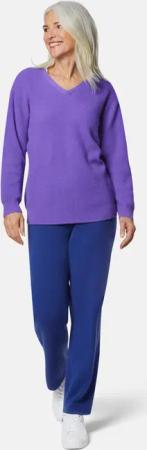 Kaschmirpullover in Patentstrick mit V-Ausschnitt - lila - Gr. 23 von Goldner Fashion