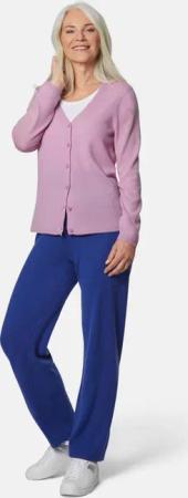 Weiche Kaschmirstrickjacke mit V-Ausschnitt - flieder - Gr. 52 von Goldner Fashion