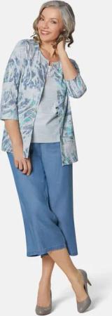 Set aus Shirtjacke und Top - hellblau / taupe / gemustert - Gr. 54 von Goldner Fashion