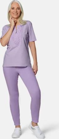 Rundhalsshirt mit Häkelspitze - flieder - Gr. 48 von Goldner Fashion