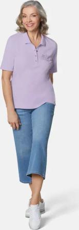 Basic-Poloshirt mit Stickerei aus reiner Baumwolle - flieder - Gr. 24 von Goldner Fashion