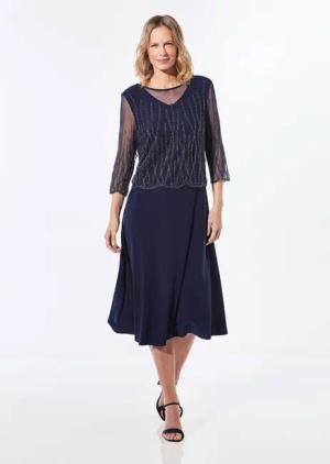 Mit Perlen besetztes Kleid - marine - Gr. 24 von Goldner Fashion
