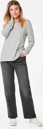 Ringelshirt mit U-Boot-Ausschnitt - grau / cremeweiß / geringelt - Gr. 20 von Goldner Fashion
