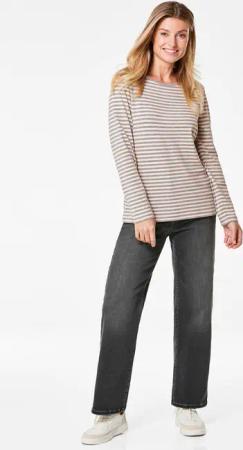 Ringelshirt mit U-Boot-Ausschnitt - taupe / cremeweiß / geringelt - Gr. 48 von Goldner Fashion