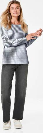 Ringelshirt mit U-Boot-Ausschnitt - marine / cremeweiß / geringelt - Gr. 46 von Goldner Fashion