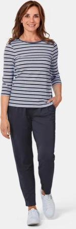 Ringelshirt mit U-Boot-Ausschnitt - marine / weiß / geringelt - Gr. 38 von Goldner Fashion