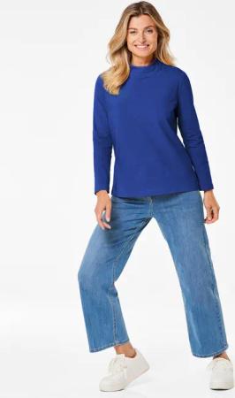 Stehkragenshirt mit Langarm - royalblau - Gr. 21 von Goldner Fashion