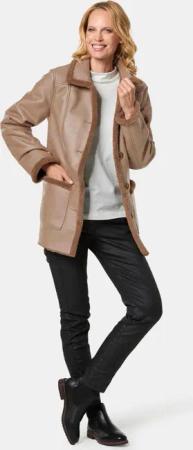 Kuschelige Longjacke in Lederoptik - camel - Gr. 54 von Goldner Fashion