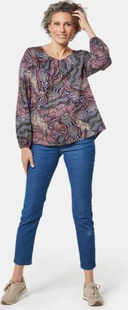 Druckbluse mit raffinierter Ausschnittlösung - dunkelblau / gemustert - Gr. 54 von Goldner Fashion