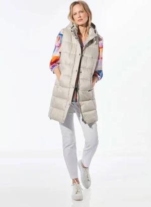 Lange Steppweste mit Kapuze - beige - Gr. 20 von Goldner Fashion