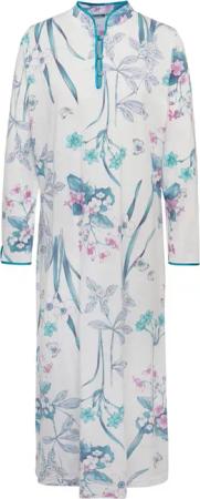 Baumwoll-Nachthemd mit Stehkragen und Knopfleiste - weiß / smaragd / rosé - Gr. 24/25 von Goldner Fashion