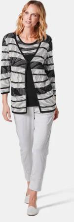 Strickjacke mit V-Ausschnitt - schwarz / weiß / gemustert - Gr. 22 von Goldner Fashion