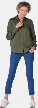 Hemdbluse mit durchgehender Knopfleiste - khaki - Gr. 46 von Goldner Fashion