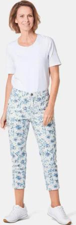 Druckhose mit ausgefallenem Blumenmuster - blau / grau / gemustert - Gr. 50 von Goldner Fashion