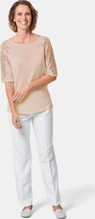 Pullover mit Spitzeneinsätzen und Glanzsteinchen - pfirsich - Gr. 38 von Goldner Fashion