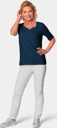 T-Shirt mit charmantem Ausschnitt und Schmucksteinchen - marine - Gr. 24 von Goldner Fashion