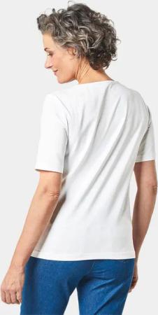 T-Shirt mit charmantem Ausschnitt und Schmucksteinchen - weiß - Gr. 46 von Goldner Fashion