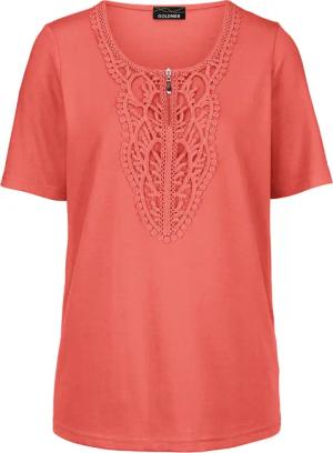 Rundhalsshirt mit Häkelspitze - koralle - Gr. 19 von Goldner Fashion