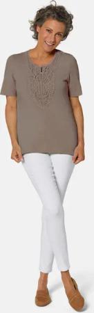Rundhalsshirt mit Häkelspitze - braun - Gr. 23 von Goldner Fashion