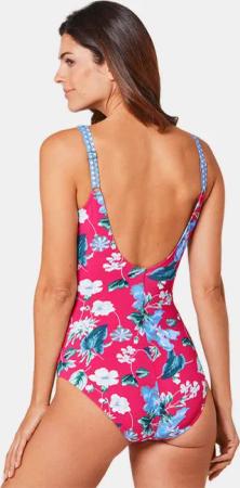 Badeanzug mit hochgezogenem Ausschnitt - pink / blau / weiß / gemustert - Gr. 46 C von Goldner Fashion