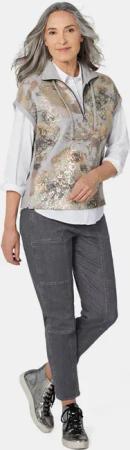 Kurzarm Sweatshirt - grau / gemustert - Gr. 52 von Goldner Fashion