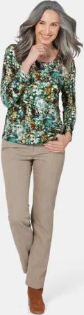 Langarmshirt mit Druck - salbei / gemustert - Gr. 38 von Goldner Fashion