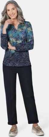 Tunikabluse mit Druck - marine / gemustert - Gr. 52 von Goldner Fashion