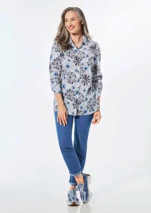 Druckbluse mit Hemdkragen - marine / gemustert - Gr. 44 von Goldner Fashion