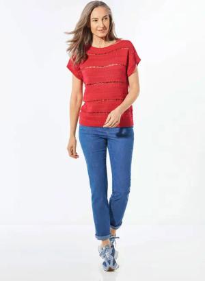Stricktop mit U-Boot-Ausschnitt - rot - Gr. 22 von Goldner Fashion