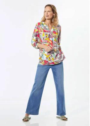 Tunikabluse mit 3/4-Ärmeln - bunt / gemustert - Gr. 19 von Goldner Fashion