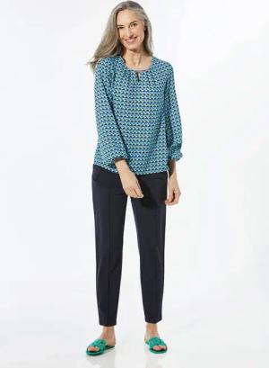 Druckbluse aus reiner Viskose - marine / gemustert - Gr. 50 von Goldner Fashion