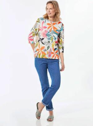 Sweatshirt mit U-Boot-Ausschnitt - bunt / gemustert - Gr. 22 von Goldner Fashion