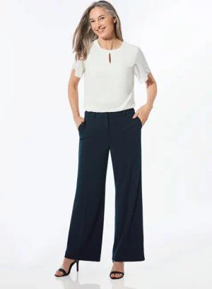 Weite Hose VERA mit Bügelfalten - marine - Gr. 38 von Goldner Fashion