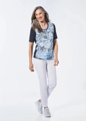 Shirt mit Pailletten - marine / gemustert - Gr. 44 von Goldner Fashion