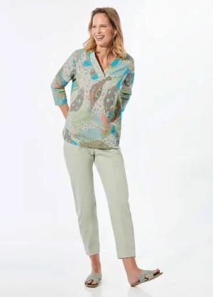 Sweatshirt mit 3/4-Ärmeln - graugrün / gemustert - Gr. 20 von Goldner Fashion