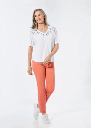 Top mit V-Ausschnitt - weiß - Gr. 52 von Goldner Fashion