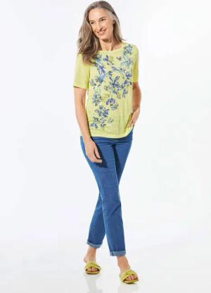 Shirt mit U-Boot-Ausschnitt - hellgrün / gemustert - Gr. 25 von Goldner Fashion