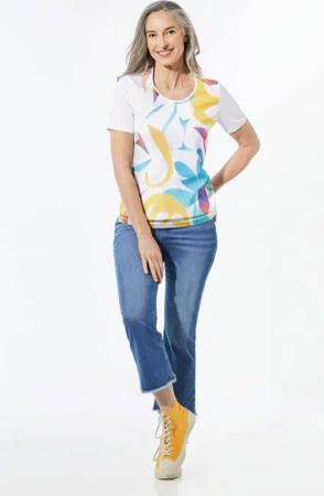 Shirt mit Rundhalsausschnitt - weiß / gemustert - Gr. 25 von Goldner Fashion
