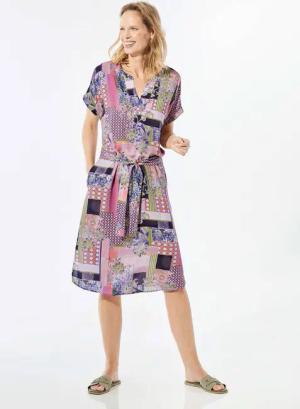 Kleid mit V-Ausschnitt - marine / gemustert - Gr. 21 von Goldner Fashion