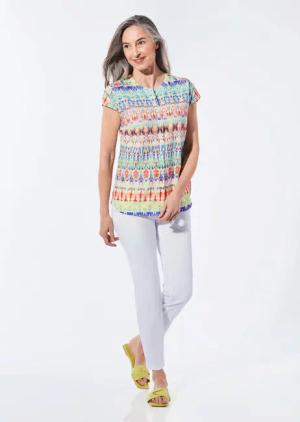Legere Bluse mit Druck - bunt / gemustert - Gr. 22 von Goldner Fashion