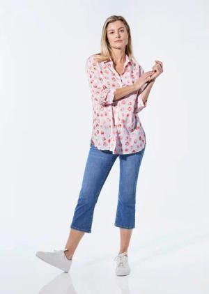 Bluse mit Hemdkragen - koralle / getupft - Gr. 46 von Goldner Fashion
