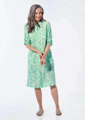 Leinenkleid - salbei / weiß / gemustert - Gr. 46 von Goldner Fashion
