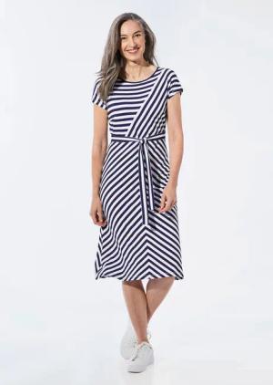 Kleid mit U-Boot-Ausschnitt - marine / weiß / gemustert - Gr. 19 von Goldner Fashion
