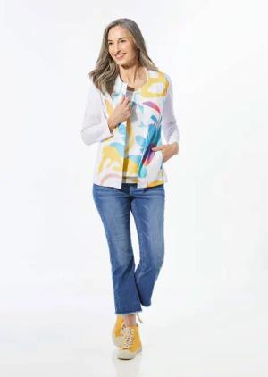 Jerseyjacke mit Pailletten - weiß / gemustert - Gr. 50 von Goldner Fashion