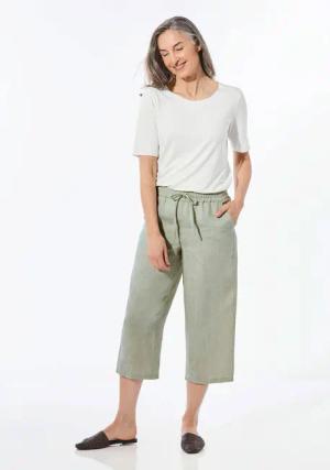 Leinenhose VERA mit weitem Bein - graugrün - Gr. 20 von Goldner Fashion