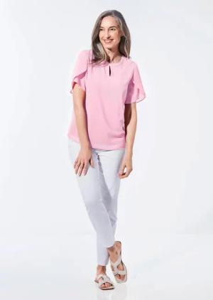Bluse mit aufregender Ärmellösung - rosé - Gr. 46 von Goldner Fashion
