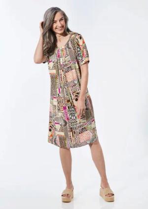 Hängerchen Kleid im Mustermix - beige / gemustert - Gr. 38 von Goldner Fashion