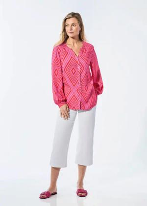 Bluse mit Tunika Ausschnitt - rot / pink / gemustert - Gr. 52 von Goldner Fashion