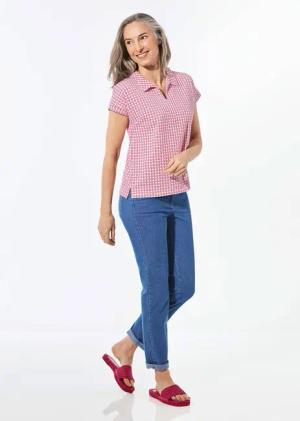 Shirt mit dezentem Jacquard - pink / weiß / gemustert - Gr. 48 von Goldner Fashion